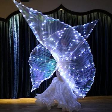 Imagem de Asas de LED Isis Wings Dança do Ventre Asas de Borboleta LED com Bastões Telescópicos Brilhantes Roupas de Desempenho para Palco de Carnaval Natal Festa de Halloween (Luz Branca, Adultos)