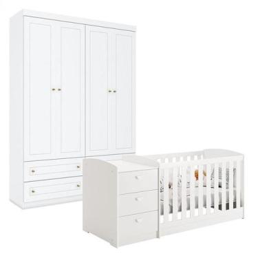 Imagem de Berço Multifuncional Atlanta e Guarda Roupa 4 Portas Americano Branco 
