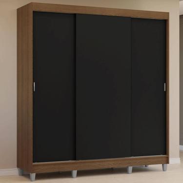 Imagem de Guarda-Roupa Casal com Pés 3 Portas de Correr Rustic/Preto Reno Madesa