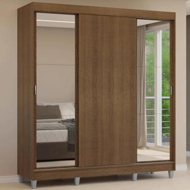 Imagem de Guarda-Roupa Casal com Pés 3 Portas de Correr com Espelhos Rustic Reno Madesa