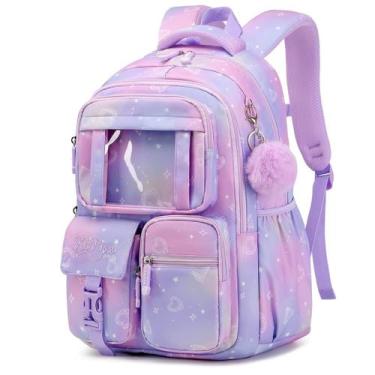 Imagem de Mochila PIG PIG GIRL Kids para meninas da escola de 6 a 14 anos roxa