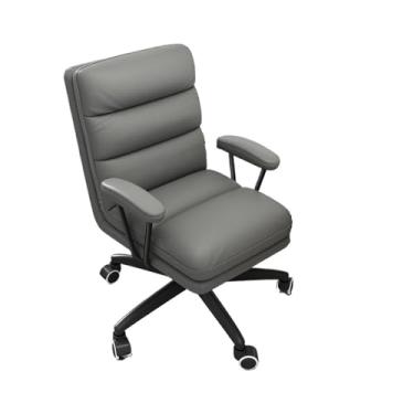 Imagem de Cadeira de escritório, cadeira giratória de couro artificial para uso doméstico, confortável, para jogos, cadeira de escritório, quarto, maquiagem, encosto giratório, cadeira ajustável (cinza escuro)