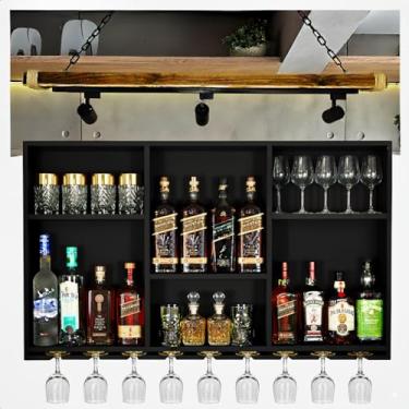 Imagem de Gigante 1.15m - Adegashow - Barzinho Bar Adega Parede Mdf Sala Decoração Suporte Garrafas Porta Copos Taças - Preto Fosco