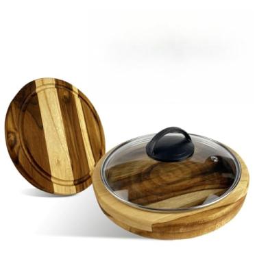 Imagem de Gamelas De Madeira Redonda Para Servir Com Tampa De Vidro(011191)