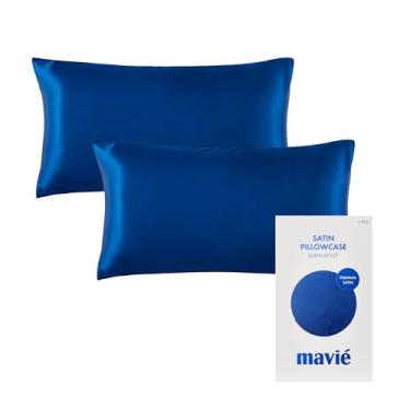 Imagem de MAVIÉ Conjunto de fronhas de cetim – Queen 50,8 cm x 76,2 cm – Fronhas refrescantes ultra macias para cabelo e pele, fecho de envelope, 2 pacotes azul-marinho