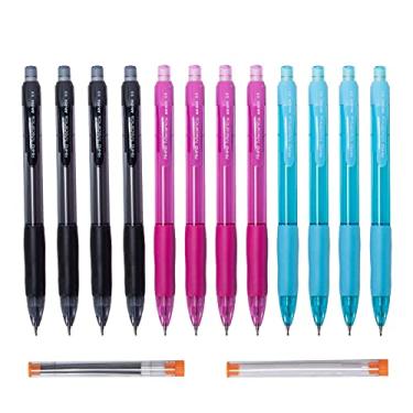 Imagem de AIHAO Lapiseira 0,9, ponta grossa, lápis de chumbo HB com refis e borrachas de tampa, aderência confortável, cores sortidas, pacote com 12