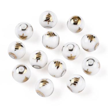 Imagem de Elecrelive 20 peças de contas de vidro de árvore de Natal 10 mm contas redondas de Natal banhadas a ouro para colar, pulseira, brinco, lembrancinha de festa de Natal