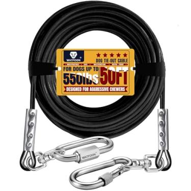 Imagem de WATFOON Guias de cachorro para quintal, resistência à ruptura de 680 kg, cabo de amarração resistente para treinamento de cães extragrande com ganchos rotativos duplos, guias de corrente para cães