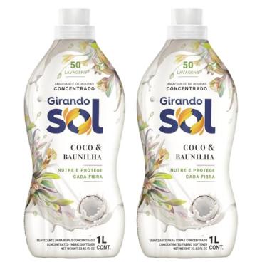 Imagem de Kit 2 Unidades Girando Sol Amaciante Concentrado Coco E Baunilha 1L Amaciante De Roupas Concentrado Branco Nutre E Protege Cada Fibra Rende 100 Lavagens