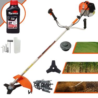 Imagem de Aparador de Grama Lateral Vulcan VR620H À Gasolina 62cc 3HP 12.500rpm Roçadeira Com Carretel Nylon + Lâmina 3 Pontas + Enxada Rotativa + ÓLEO TOYAMA