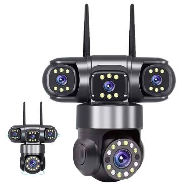 Imagem de Camera de Segurança 4 Lentes Wifi HD 360 Graus PTZ App Grava Voz Sensor Movimento Audio Microfone Vigilancia