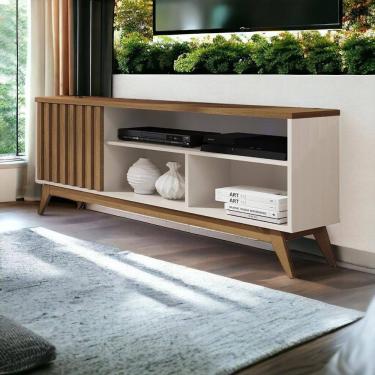 Imagem de Rack Ripado para Tv 55 Polegadas Off White Freijo Malbec Germai