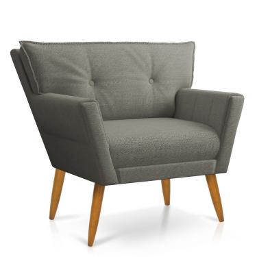 Imagem de Poltrona Anitta Linho Grafite A26 Pés Palito Castanho - D'Rossi