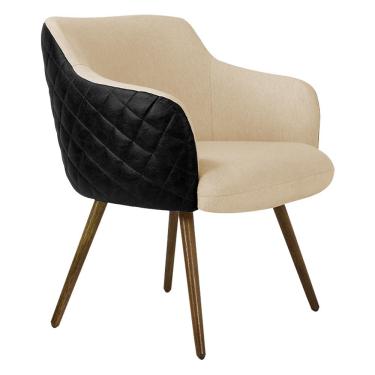 Imagem de Poltrona Decorativa Kitana Pés Palito Couro/Linho Preto/Bege - Gran Belo