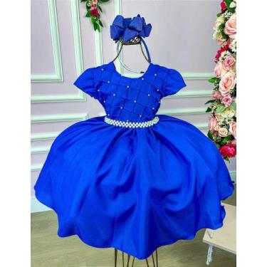 Imagem de Vestido Ysa Kids Azul Royal com Peito de Pérolas, Dark blue, 1
