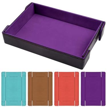 Imagem de SIQUK 4 bandejas magnéticas de dados, bandeja de rolamento de dados de couro PU, caixa de armazenamento para jogos de RPG D & D (ciano, camelo, laranja, violeta)