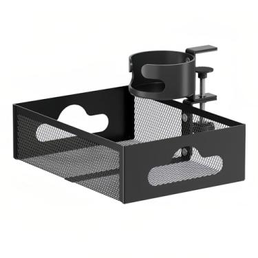 Imagem de Lumclaw Suporte de copo sob a mesa gaveta giratória de 360° com grampo em C, caixa de armazenamento de malha, à prova de derramamento, bandeja de gerenciamento de mesa de fácil instalação