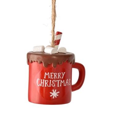 Imagem de The Bridge Collection Enfeite de Caneca de Cacau Vermelho Quente Feliz Natal - Caneca de Chocolate Quente Enfeites de Árvore de Natal - Ornamento de Comida Confortável