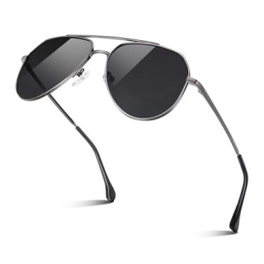 Imagem de Óculos de sol aviador polarizados para homens e mulheres, óculos de sol masculinos modernos com armação de metal polarizado para dirigir e pescar, Cinza