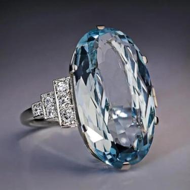 Imagem de Anéis de noivado de zircônia cúbica azul folheados a ouro branco, alianças de compromisso, festas noturnas, presentes de dia dos namorados, alianças de eternidade para mulheres, 7, Cobre, Sem pedra