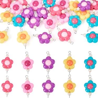 Imagem de 30 peças de pingentes de conector de contas de acrílico de 5 cores, elos de flores com laços duplos de aço inoxidável 304, cor de aço inoxidável, cores mistas, 30 mm, 6 peças/cor