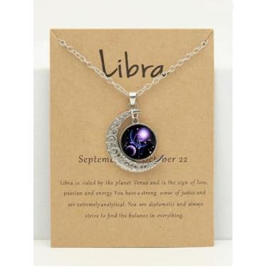 Imagem de Astrologia 12 constelações signo do horóscopo galáxia crescente colar com pingente de meia lua, One Size, Vidro, Sem Pedra Preciosa