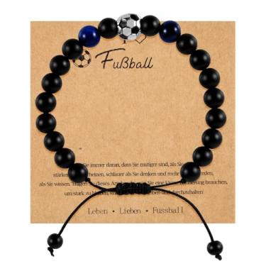 Imagem de Pulseira de futebol, pulseira ajustável de pedra olho de tigre azul pulseira de futebol com bons significados pulseira de pingente de futebol pulseira de formatura presente de aniversário adequado
