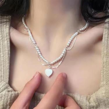 Imagem de 1 colar de camada dupla simples com pingente de estrela de concha para mulheres, acessórios de joias de festa da moda, one size, Plástico, plástico