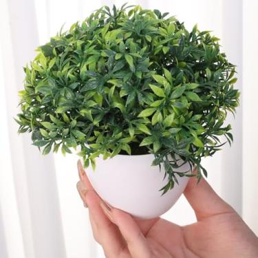 Imagem de Mini bonsai artificial em vaso verde, mini folha de bambu, grama, mesa, enfeites de vegetação, decoração de grama simulada de jardim para casa, 14 cm