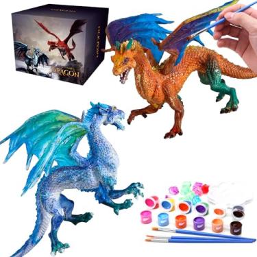 Imagem de SOLDAY Kits de brinquedos de dragão de pintura para crianças de 3, 6, 5, 7, 9 e 12 anos, para meninos e meninas para fazer suas próprias estatuetas pintáveis, suprimentos de festa de aniversário - 2