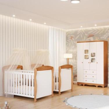 Imagem de Quarto de Bebê Gêmeos 2 Berços Americano Marquesa Guarda Roupas 4 Port