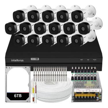 Imagem de Kit 16 Câmeras Intelbras Vhl 1220 Full 20m Dvr 16 Canais 6tb