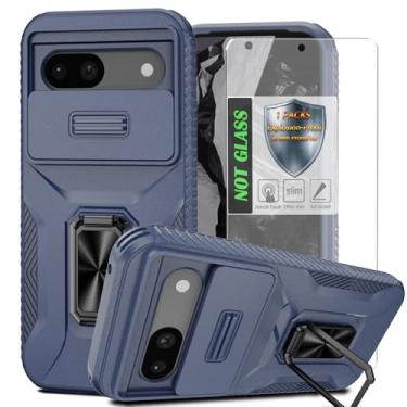 Imagem de Capa para Pixel 8A, com capa de lente de câmera deslizante, protetor de tela HD, suporte de anel giratório de 360°, capa protetora à prova de choque de grau militar AYMECL para Google Pixel 8A, azul