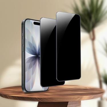 Imagem de Pacote com 2 protetores de tela de privacidade para iPhone 17/17 Pro, cobertura total, película de vidro temperado anti-espião, dureza 9H, fácil instalação, sem bolhas [6,3 polegadas], compatível com