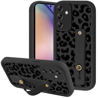 Imagem de Zrutru Capa de telefone estética com estampa de oncinha preta com estampa de guepardo para Samsung Galaxy A54 5G com alça de pulso ajustável e flexível com suporte para o dedo e proteção à prova de