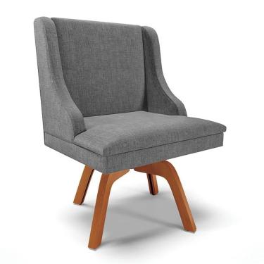 Imagem de Cadeira Estofada Para Sala De Jantar Base Giratória De Madeira Lia Linho Grafite - Ibiza