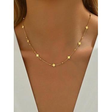 Imagem de Colar minimalista octagrama gargantilha de aço inoxidável, contas douradas, corrente geométrica, clavícula, colares, colares, punk legal, conjunto completo, joias, festa, presente de aniversário para