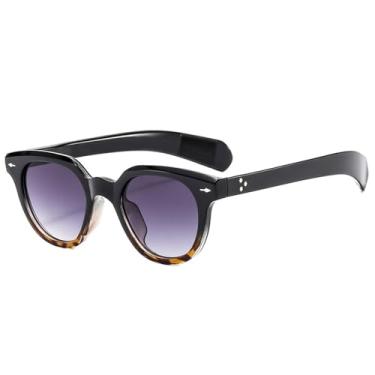 Imagem de Óculos de Sol Feminino Oval com Rebites, Lentes Degradê e Proteção UV400 para Esportes ao Ar Livre, Corrida e Ciclismo, Estampa de Leopardo Preto e Cinza
