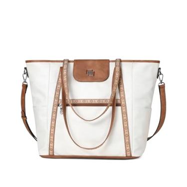 Imagem de FADEON Bolsa grande para laptop feminina de couro designer bolsa para laptop moderna mochila de viagem bolsa de ombro bolsa branca