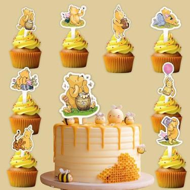 Imagem de Woodamore Pooh Cupcake Toppers Birthday Decorations - Pooh Bear Baby Shower Cupcake Toppers, Cup Cake Topper For Pooh Baby Shower Decorations Ideas