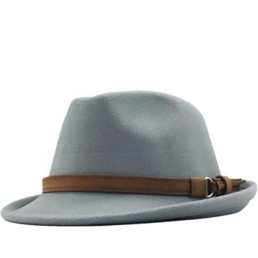Imagem de Chapéu feminino masculino de feltro panamá jazz chapéu Manhattan estrutura aba curta retrô Fedora cinza claro 9 55-58 cm