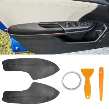 Imagem de SUNBREATH Capa de apoio de braço compatível com painéis de porta dianteira para Honda Civic 2016-2020 couro esquerda e direita guarnição do apoio de braço da porta dianteira com ferramenta de
