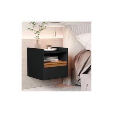 Imagem de Mesa De Cabeceira Suspensa Prateleira Com Porta Basculante - Preto