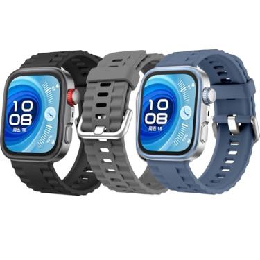 Imagem de HAOZHI Pulseira Compatível para Huawei Watch Fit 4 3 4 Pro,Bracelete Correia Cinta Alça de substituição para Huawei Watch Fit 3,4,4 Pro (Preto+Cinza Grafite+Azul Topázio)