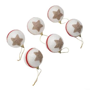 Imagem de Conjunto de 6 peças de enfeites de bola de Natal inquebráveis, bolas suspensas festivas para decoração de árvore de Natal, esferas de glitter vermelhas e brancas de 5 a 6 cm de diâmetro para decoração