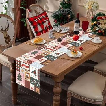 Imagem de Caminho de mesa de linho de Natal 182 cm de comprimento sazonal inverno Natal feriado fazenda estilo decoração de mesa