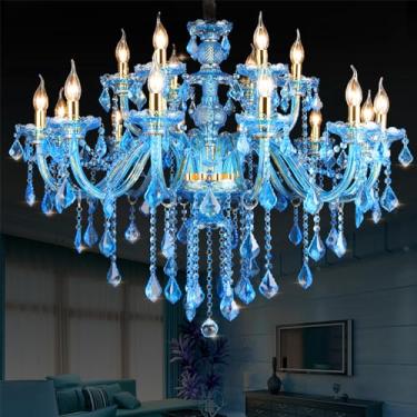 Imagem de Lustre de cristal azul europeu para velas, luxuoso, para sala de estar, restaurante, quarto, hotel, villa, loja de roupas, salão de beleza, café, bar, karaokê, luminária pendente de LED (apr