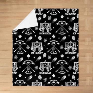 Imagem de Erosebridal Cobertor de flanela de hóquei no gelo, cobertor de lã com gol de hóquei, preto europeu esportivo outono felpudo bola de pelúcia competitiva jogos de trabalho em equipe, decoração de quarto