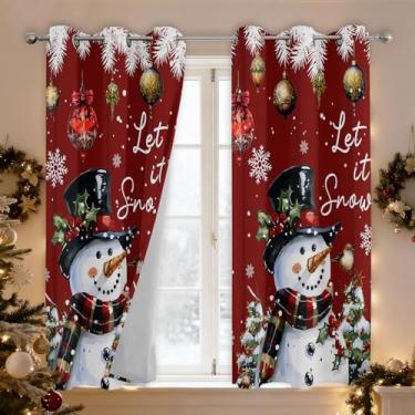 Imagem de Cortinas de Natal para sala de estar, cortinas de boneco de neve de Natal para quarto, decoração de janela de Natal, cortina de inverno 106 x 150 cm de comprimento, 2 painéis, decorações de Natal