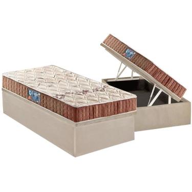 Imagem de Cama Box Baú Solteiro: Colchão Espuma Anjos D28 Confort + Base CRC Suede Clean(88x188)